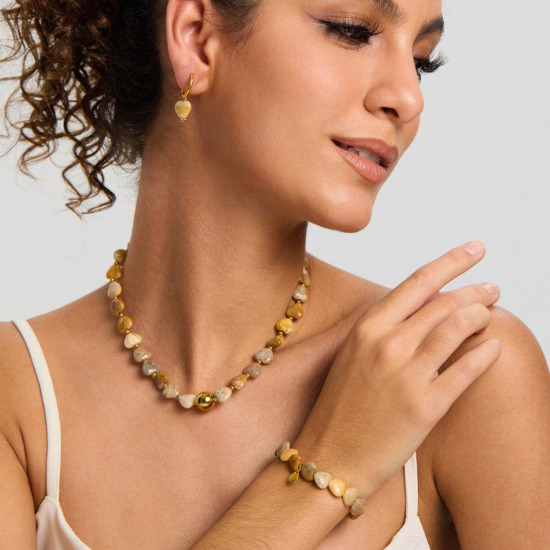 Collier en agathe miel et jaspe beige