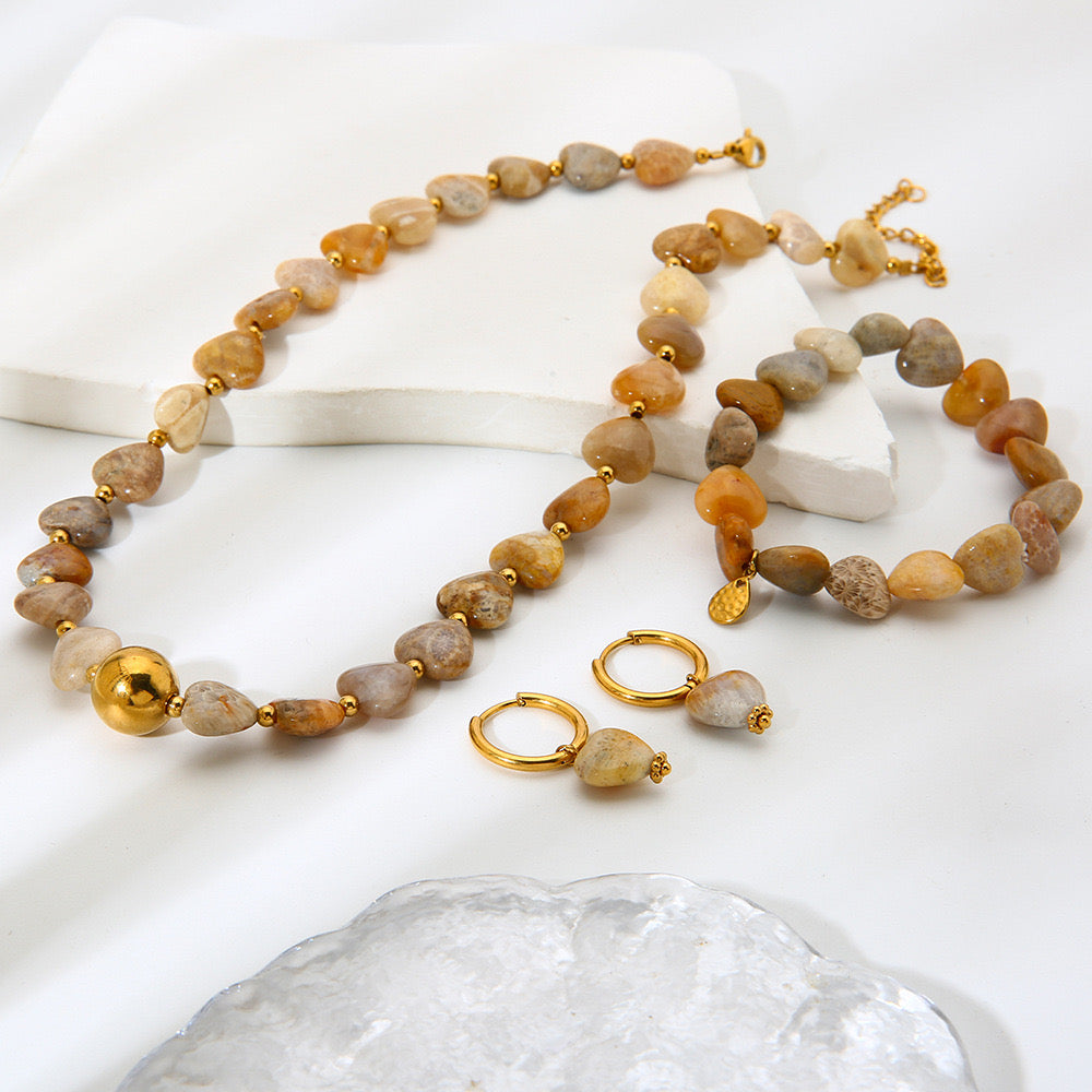 Collier en agathe miel et jaspe beige