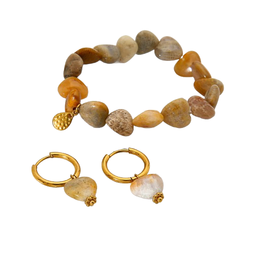 Boucles d’oreilles créoles Agathe miel et jasoe beige