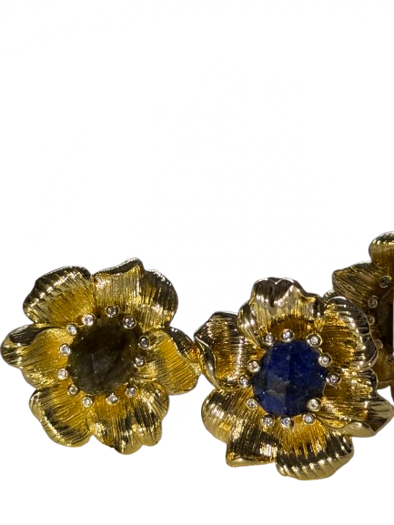 Bague Fleur Dorée avec Pierre Naturelle – Ajustable et Plaqué Or 18K