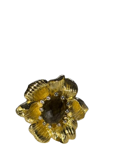 Bague Fleur Dorée avec Pierre Naturelle – Ajustable et Plaqué Or 18K