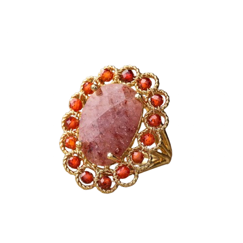 Bague Veyra Quartz fraise & Agathe Rouge