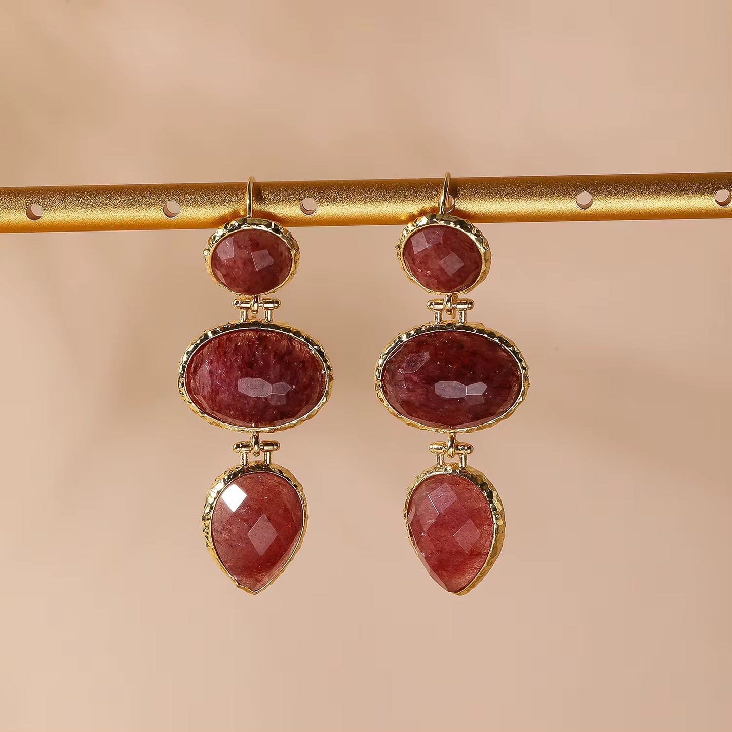 Boucles d’oreilles Dôme - Quartz Fraise
