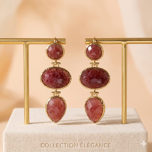 Boucles d’oreilles Dôme - Quartz Fraise