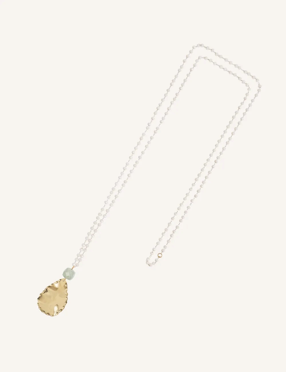 Sautoir goutte fait main : Nacre naturelle et Aventurine Verte