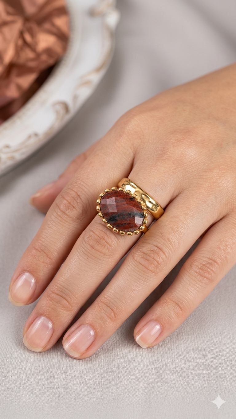Bague jaspe de sésame rouge