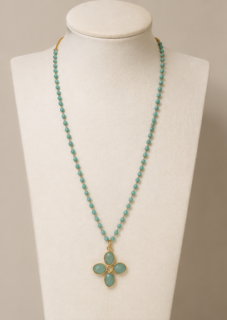 Collier long turquoise & Amazonite