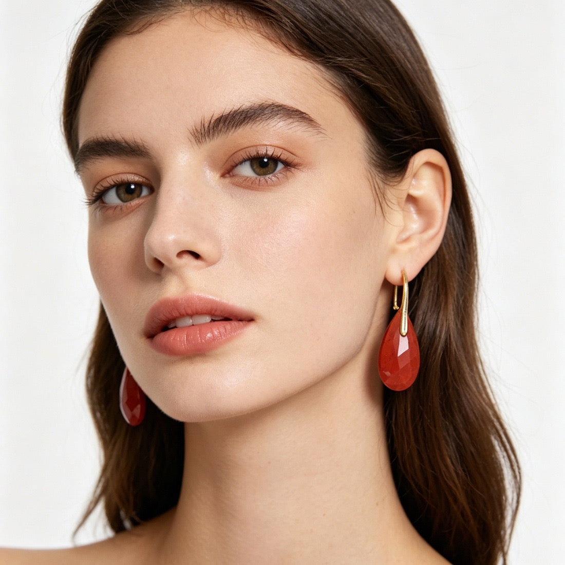Boucles d’oreilles Gouttelettes jaspe rouge