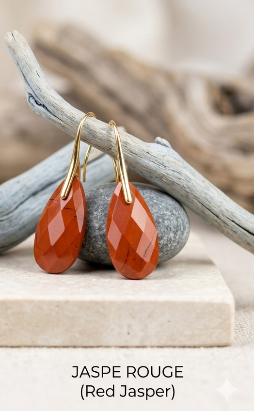Boucles d’oreilles Gouttelettes jaspe rouge
