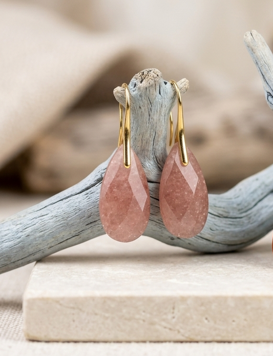 Boucles d’oreilles Gouttelettes - Quartz fraise rose