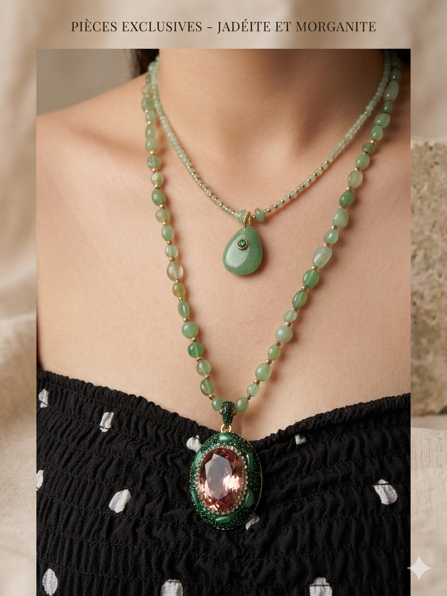 Sautoir jade et zircon rose