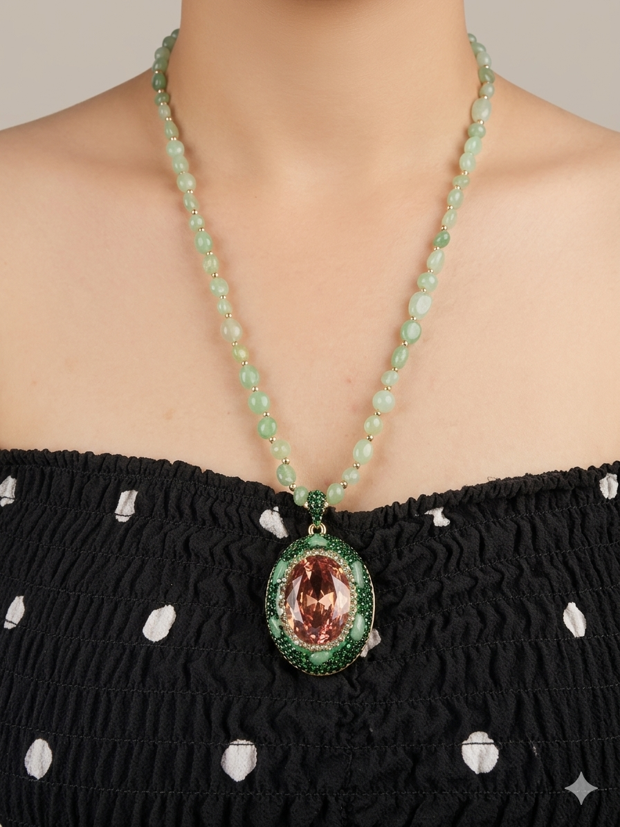 Sautoir jade et zircon rose