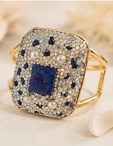 Bracelet Manchette Perles et Pierres - Agathe Bleu
