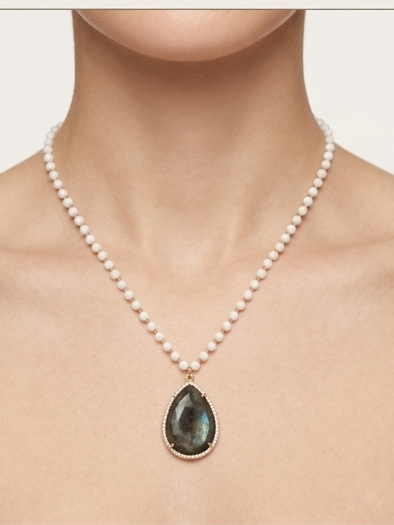 Collier long Nacre et Labradorite