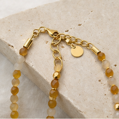 Collier en Citrine & Pendentif Fleur en Pierre de Soleil