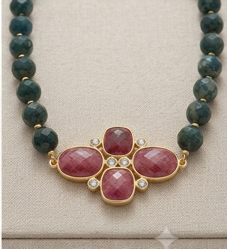 Collier Havana - Agathe mousse & Quartz fraise Rose