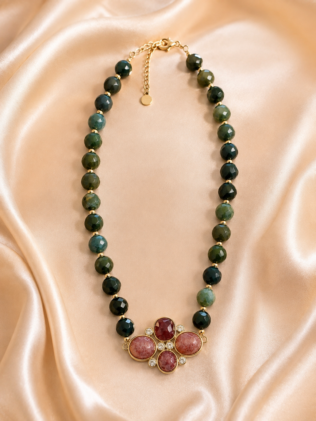 Collier Havana - Agathe mousse & Quartz fraise Rose