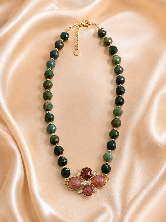 Collier Havana - Agathe mousse & Quartz fraise Rose