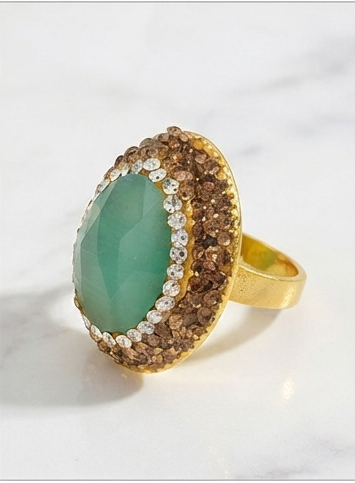 Bague Opulente — Vert d'Eau & Éclats Dorés