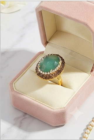 Bague Opulente — Vert d'Eau & Éclats Dorés