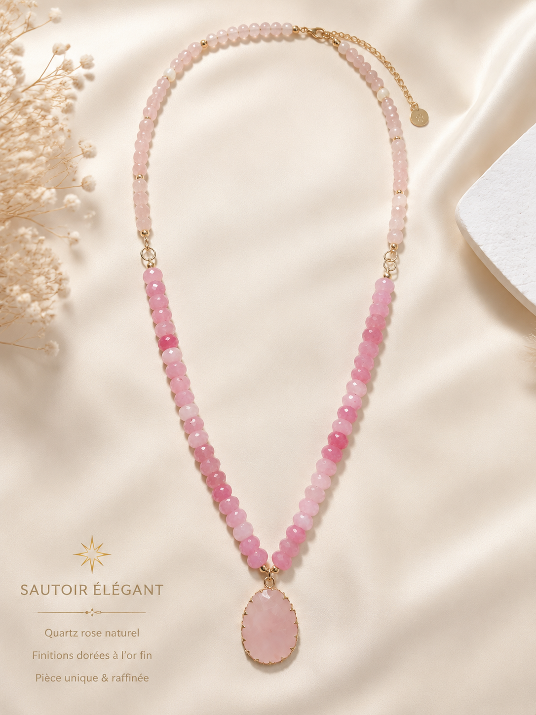 Sautoir Anna - Quartz Rose