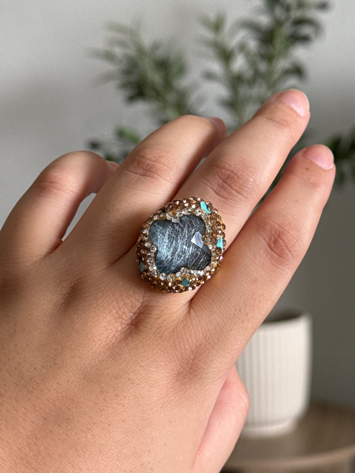 Bague Matilda - Verre de tchèque Bleu et turquoise