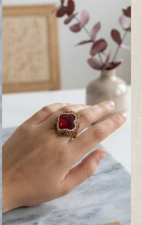 Bague Matilda - Agathe Rouge et Verre de tchèque