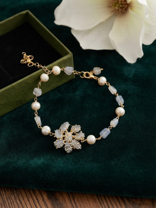 Bracelet Astrée - Perles d’eau douce et Agathe blue lace