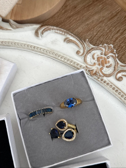 Lot de 3 bagues aux Zircon Bleu scintillant