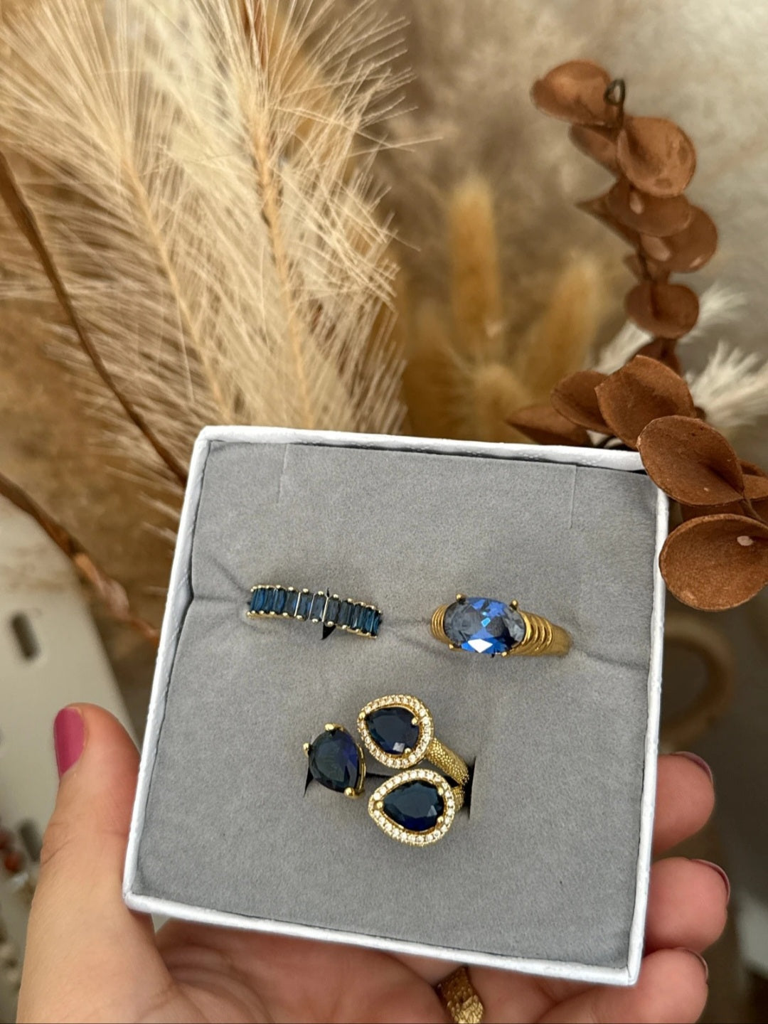 Lot de 3 bagues aux Zircon Bleu scintillant