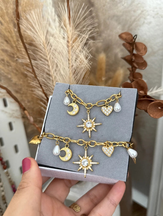 Coffret Bijoux : Collier et bracelet Multi-charms